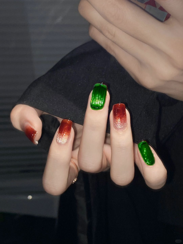 fingernail polish,christmas colors,nail design,android inspired,nails,nail art,red and green,red nails,nail polish,finger art,bloody mary,nail,hand-painted,green paprika,shellac,artistic hand,gel,halloween frankenstein,manicure,candy canes