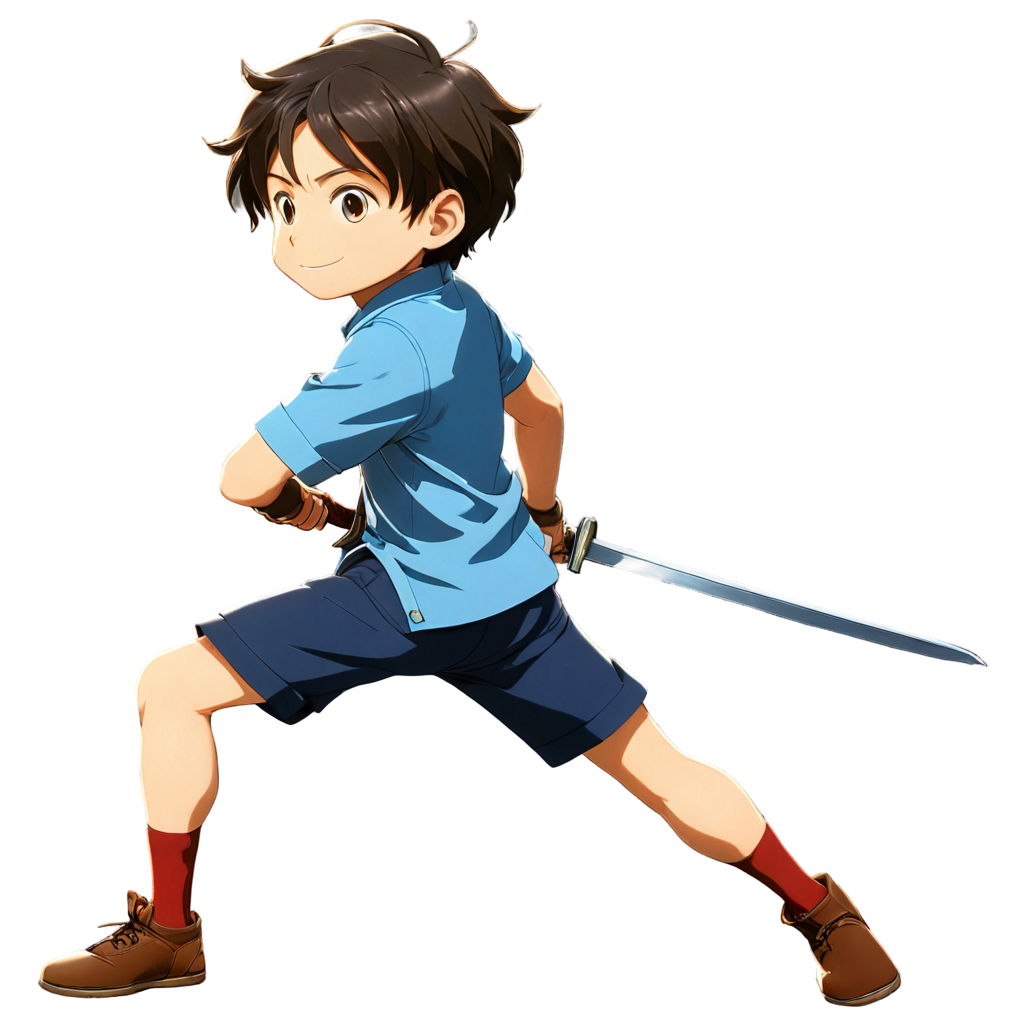 幸福的摇摆人，战斗，剑魂,fighting stance,kid hero,anime boy,archer,swordsman,anime cartoon,matsuno,anime 3d,png transparent,sword,determination,king sword,game character,taichi,anime japanese clothing,studio ghib